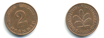 ФРГ 2 ПФЕННИГА 1983 F KM 106a, J.381a сталь плакированная сталь плакированная медьюю 176-713