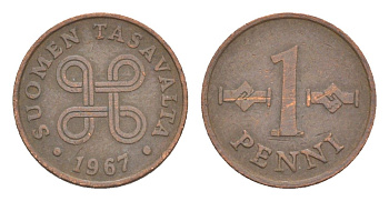 Финляндия 1 пенни 1967 KM 44 медь 4647-233