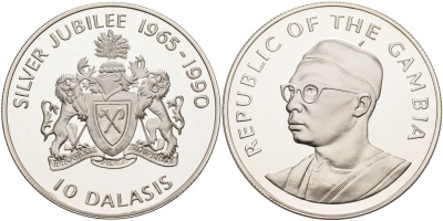 Гамбия 10 даласи 1990 25 лет независимости (1965-1990) KM 16 серебро PROOF 00-000