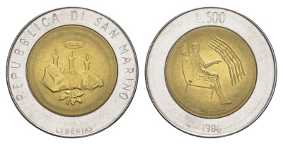 Сан-Марино 500 лир 1986 Эволюция технологий KM 195 биметалл UNC 4648-326