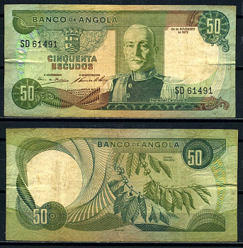 Ангола 50 эскудо 1972 24 ноября 1972, Marshal Antonio Oscar de Fragoso Carmona Pick 100 бумага 7484-31-3-1