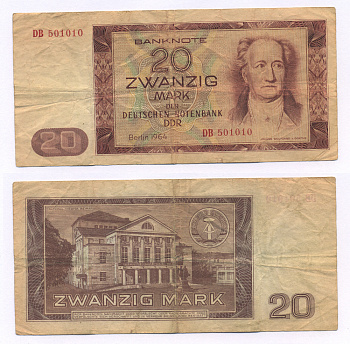 ГДР 20 МАРОК 1964 ГЕТЕ Pick 24а бумага 7146-47-3-2