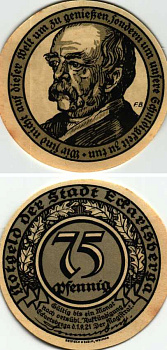 ЭККАРТСБЕРГА 75 ПФЕННИГОВ 1921 НОТГЕЛЬД, 1 СЕНТЯБРЯ 1921, ЗЕМЛЯ САКСОНИЯ-АНХАЛЬТ Grabowski 305.5 бумага 6318-44-3-2