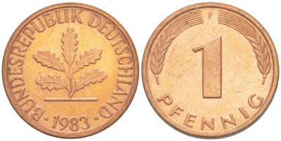 ФРГ 1 ПФЕННИГ 1983 F KM 105 J 380 сталь плакированная медью 3718-231