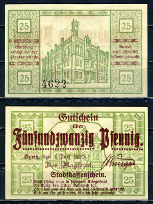 Кириц (Пруссия, Бранденбург) 25 пфеннигов 1920 бумага aUNC 7555-23-2-1