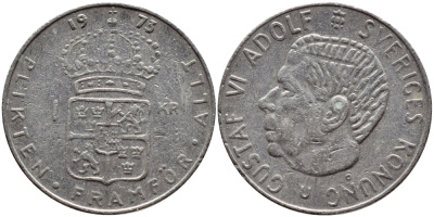 Швеция 1 крона 1973 Густав VI Адольф (1950-1973) KM 826а медь плакированная медно-никелем 4395-741