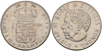 Швеция 1 крона 1973 U, Густав VI Адольф (1950-1973) KM 826a медь плакированный медно-никелем 4150-343