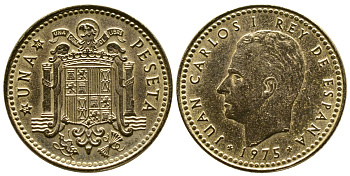 Испания 1 песета 1975 (78) Хуан Карлос I (1975-2014) KM 806 алюминиевая бронза 93-634