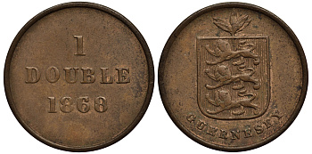 Гернси 1 дабл (дубль) 1868 KM 10 бронза 1524-1212