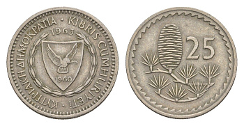 Кипр 25 милей 1963 KM 40 медно-никель 4649-1167