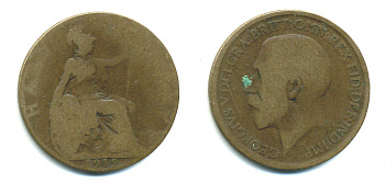 Великобритания 1/2 пенни 1919 Георг V (1910-1936) KM 809, Spink 4056 бронза 4383-913