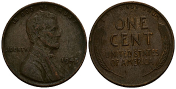 США 1 цент 1945 Линкольн, S KM A132 медь цинк 4164-846
