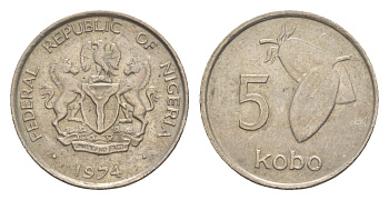 Нигерия 5 кобо 1974 KM 9.1 медно-никель aUNC 4643-657