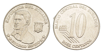 Эквадор 10 сентаво 2000 KM 106 нержавеющая сталь UNC 4640-1164