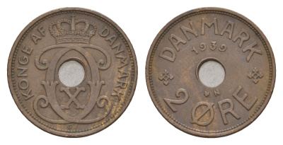 Дания 2 эре 1939 N, Кристиан X (1912-1947) KM 827 бронза 4658-254