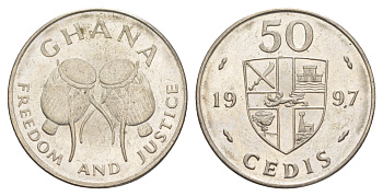Гана 50 седи 1997 KM 31a сталь плакированная никелем UNC 4642-143