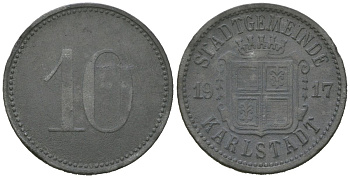 Карлштадт-на-Майне (Бавария) 10 пфеннингов 1917 Funck 233.2, Men18 16022.2 цинк 4164-354