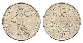 Франция 1/2 франка 1968 сеятель KM 931.1, Le Franc 198.7 никель 4630-419