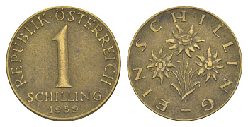 Австрия 1 шиллинг 1959 KM 2886 алюминиевая бронза 4556-1017