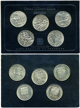 Гавайи, Мауи набор из 5 монет по 1 доллару 2007-2011 MAUI CHAMBER OF COMMERCE, в оригинальном картонном буклете, сертификат медно-никель UNC 5-4-4-1