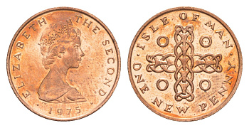 Остров Мэн 1 пенни 1975 Елизавета II (1952-2022) KM 20 бронза aUNC 4647-146