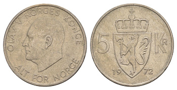 Норвегия 5 крон 1972 Улаф V (1957-1991) KM 412 медно-никель 4162-421