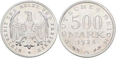 Германия 500 марок 1923 А KM 36, J.305 алюминий UNC 4587-412