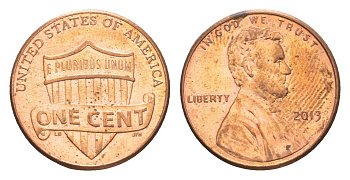 США 1 цент 2013 KM 468 цинк плакированный медью aUNC 4613-341