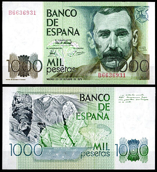 Испания 1000 песет 1979 Pick 158 бумага UNC (пресс) 8621-29-2-2