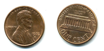 США 1 ЦЕНТ 1976 D, ЛИНКОЛЬН KM 201 медь цинк 54-224