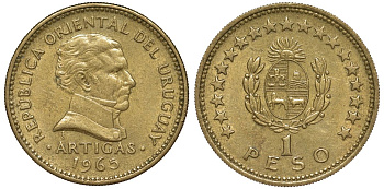 Уругвай 1 песо 1965 KM 46 алюминиевая бронза 106-1215