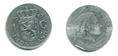 Нидерланды 1 гульден 1967 Юлиана (1948-1980) KM 184а никель 53-454