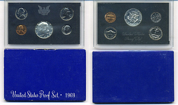 США годовой набор из 5 монет (1, 5, 10, 25 и 50 центов) 1969 в оригинальной упаковке KM PS128 (164a, 192, 195a, 199 и 201) PROOF 8-2-02-17