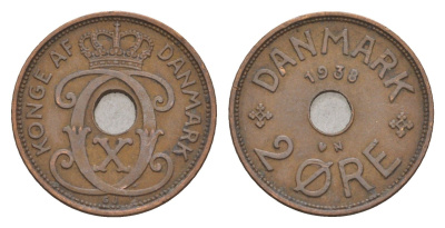 Дания 2 эре 1938 N, Кристиан X (1912-1947) KM 827 бронза 4658-252