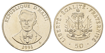 Гаити 50 сантимов 1991 KM 153 медно-никель UNC 76-1122