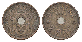 Дания 2 эре 1928 N, Кристиан X (1912-1947) KM 827 бронза 4639-733
