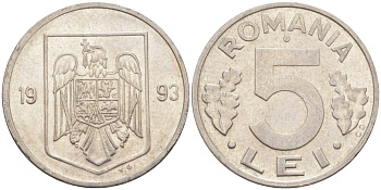 Румыния 5 лей 1993 KM 114 сталь плакированная никелем 219-1254