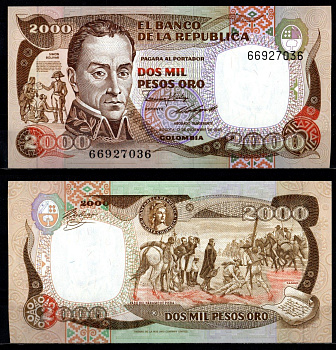Колумбия 2000 песо 1985 Pick 430 c бумага aUNC 7191-49-1-1