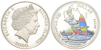 Соломоновы Острова 1 доллар 2000 XXVII Летние Олимпийские игры, Сидней 2000 - Парусный спорт KM 66 медно-никель PROOF 3896-634