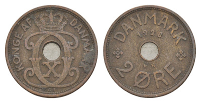Дания 2 эре 1928 N, Кристиан X (1912-1947) KM 827 бронза 4639-733