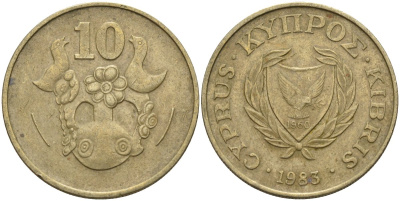 Кипр 10 центов 1985 KM 56.2 никель латунь 4141-1136