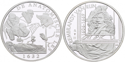 НИДЕРЛАНДЫ МЕДАЛЬ РЕМБРАНДТ (1606-1669), УРОКИ АНАТОМИИ 1632 ГОД, ДИАМЕТР 30 мм., ВЕС 9,42 гр. медно-никель 1087-2-25