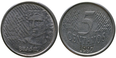 Бразилия 5 сентаво 1997 KM 632, Schon 141 нержавеющая сталь 4519-653