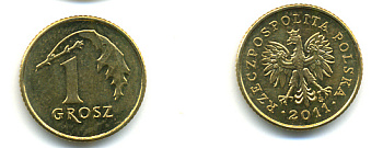 ПОЛЬША 1 ГРОШ 2011 KM 276 латунь UNC 3999-1116