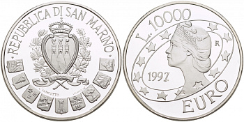 Сан-Марино 10000 лир 1997 Евро KM 372 серебро PROOF 1068-3-13