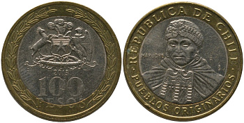 Чили 100 песо 2013 So KM 236, Schon 84 биметалл 4544-241