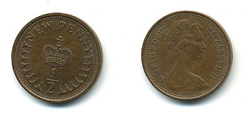 Великобритания 1/2 пенни 1973 Елизавета II (1952-2022) КМ 914, Spink 4239 бронза 4110-1666
