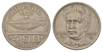 Бразилия 400 реалов 1936 Освалду Крус KM 539 медно-никель 4624-1213