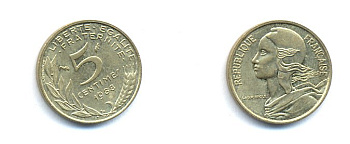 ФРАНЦИЯ 5 САНТИМОВ 1988 ТИП MARIANNE KM 933 медь алюминий никель 4379-566