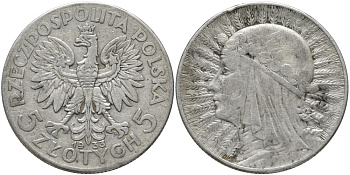 Польша 5 злотых 1933 w, королева Ядвига KM 21 серебро 4175-235
